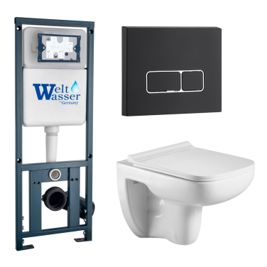 Комплект Weltwasser 10000010731 подвесной унитаз Kehlbach 004 GL-WT + инсталляция Marberg 410 + кнопка MAR 410 SE MT-BL