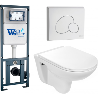 Комплект Weltwasser 10000010355 подвесной унитаз Baarbach 004 GL-WT + инсталляция Marberg 410 + кнопка MAR 410 RD GL-WT