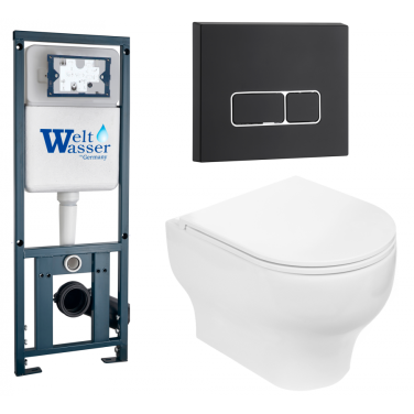 Комплект Weltwasser 10000010377 подвесной унитаз Erlenbach 004 GL-WT + инсталляция Marberg 410 + кнопка MAR 410 SE MT-BL