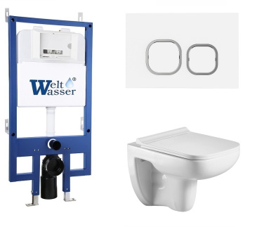 Унитаз с инсталляцией WeltWasser BAMBERG 545+KEHLBACH 004 GL-WT+BAMBERG WT белый/кнопка белая, безободковый, с крышкой микролифт