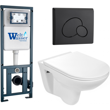 Комплект Weltwasser 10000010356 подвесной унитаз Baarbach 004 GL-WT + инсталляция Marberg 410 + кнопка MAR 410 RD MT-BL