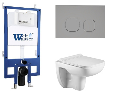 Унитаз с инсталляцией WeltWasser BAMBERG 545+KEHLBACH 004 GL-WT+BAMBERG CR белый/кнопка хром, безободковый, с крышкой микролифт