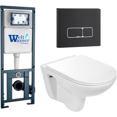 Комплект Weltwasser 10000010357 подвесной унитаз Baarbach 004 GL-WT + инсталляция Marberg 410 + кнопка MAR 410 SE MT-BL