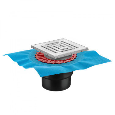 Трап для душа BERGES водосток ZENTRUM Uno 150х150, матовый хром, выпуск D50/75/110 H74 вертикальный