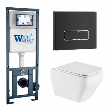 Комплект Weltwasser 10000011680 подвесной унитаз Hofbach 041 GL-WT + инсталляция Marberg 410 + кнопка MAR SE MT-BL