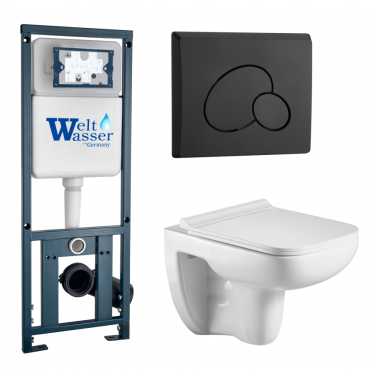 Комплект Weltwasser 10000010729 подвесной унитаз Kehlbach 004 GL-WT + инсталляция Marberg 410 + кнопка MAR 410 RD MT-BL