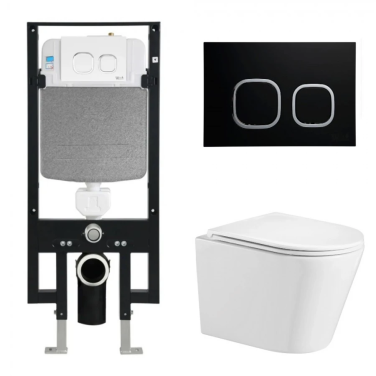 Комплект Weltwasser 10000011489 подвесной унитаз Salzbach 043 GL-WT + инсталляция Amberg 497 + кнопка Amberg RD-BL