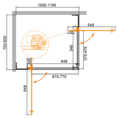 Душевой уголок Cezares Slider 110x80 SLIDER-AH-2-70/80-100/110-GRIGIO-Cr профиль Хром стекло тонированное без поддона