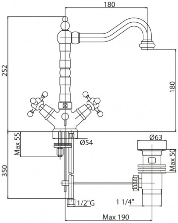 Смеситель для раковины Cezares Lord LORD-LS2-03/24 с донным клапаном