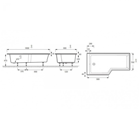 Акриловая ванна Jacob Delafon Bain Douche NEO 180x90 см левая E6D004L-00
