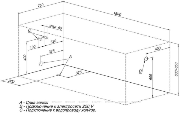 Ванна Aquanet VIOLA 180*75 (NEW) (242744)