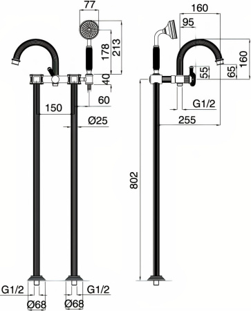 Смеситель для ванны Cezares Aphrodite APHRODITE-VDP-01-O
