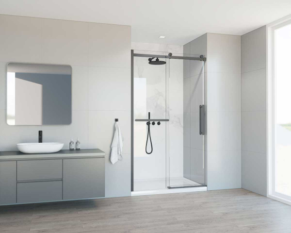 Душевая дверь в нишу Vincea Como Soft VDS-1CS130CLGM, 1300, вороненая сталь, стекло прозрачное