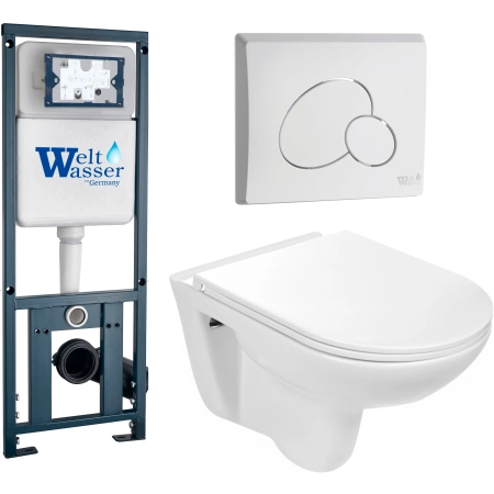 Комплект Weltwasser 10000010355 подвесной унитаз Baarbach 004 GL-WT + инсталляция Marberg 410 + кнопка MAR 410 RD GL-WT