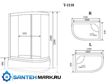 Душевая кабина Timo Standart T-1110 R 110x85