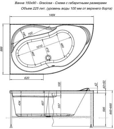 Ванна Aquanet GRACIOSA 150*90 L (203940)