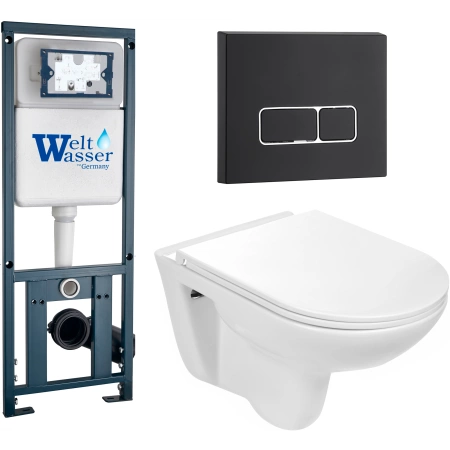 Комплект Weltwasser 10000010357 подвесной унитаз Baarbach 004 GL-WT + инсталляция Marberg 410 + кнопка MAR 410 SE MT-BL