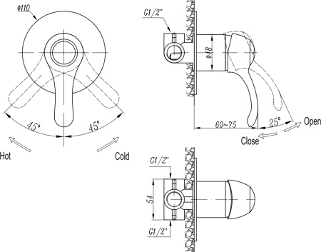 Смеситель для душа Cezares Lira LIRA-C-DIM-01 с внутренней частью