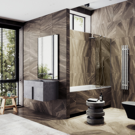 Шторка на ванну MaybahGlass в узком профиле, 6 мм, Стекло Бронза, 34x140 (MGV-127-5у)