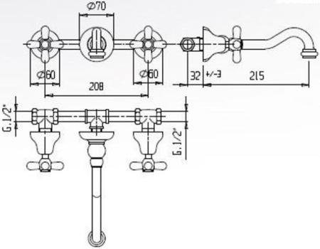 Смеситель для раковины Cezares Golf GOLF-BLS1-01 с внутренней частью