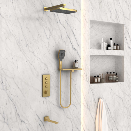 Душевой гарнитур Vincea VSFW-431T1RBG встраиваемый, термостатический, 3 режима, брашированное золото
