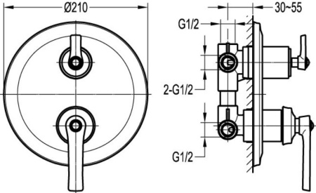 Смеситель для ванны Cezares Liberty LIBERTY-F-VDIM3-01 с внутренней частью