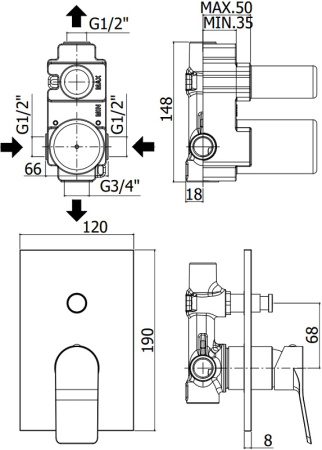 Смеситель Paffoni Tilt TI015BO/M (с внутренней частью)