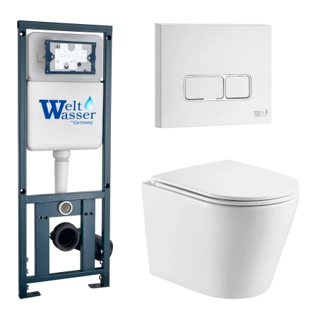 Комплект Weltwasser 10000011511 подвесной унитаз Salzbach 043 GL-WT + инсталляция Marberg 410 + кнопка MAR 410 SE GL-WT