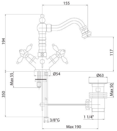 Смеситель для биде Cezares Nostalgia NOSTALGIA-BS2-02 с донным клапаном