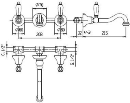 Смеситель для раковины Cezares Nostalgia NOSTALGIA-BLS1-01 с внутренней частью Смеситель для раковины Cezares Nostalgia NOSTALGIA-BLS1-01 с внутренней частью