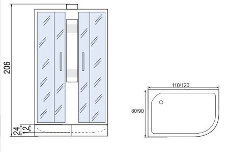 Душевая кабина МОНОМАХ Б/К 120/80/24 МЗ L