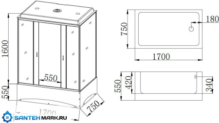Душевая кабина Taliente TA-17075G 170x75 стекло тоннированное, профиль матовый хром, правая