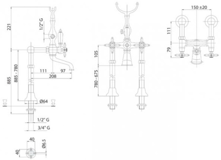 Смеситель для ванны Cezares Nostalgia NOSTALGIA-VDPS2-02-Bi