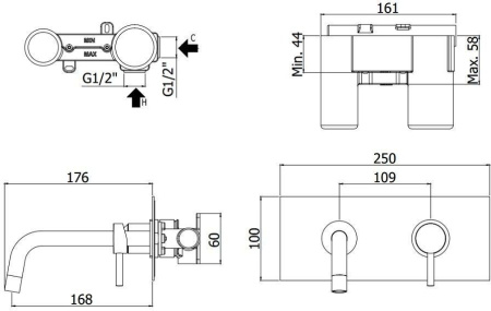 Смеситель Paffoni Light LIG101NO/M (с внутренней частью)