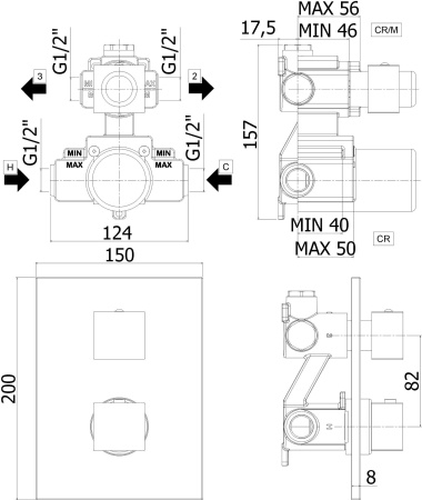 Смеситель Paffoni Elle LEQ518NO/M (с внутренней частью)