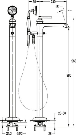 Смеситель для ванны Cezares Liberty LIBERTY-F-VDP-01