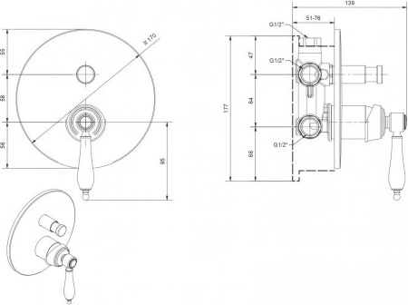 Смеситель для душа Cezares Aphrodite APHRODITE-VDIM2-02-Bi с внутренней частью