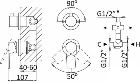 Смеситель для душа Cezares Nautic NAUTIC-VDIM3-M-01 с внутренней частью