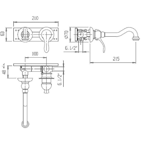 Смеситель для раковины Cezares Margot MARGOT-BLS1-03/24-N Золото 24 карат