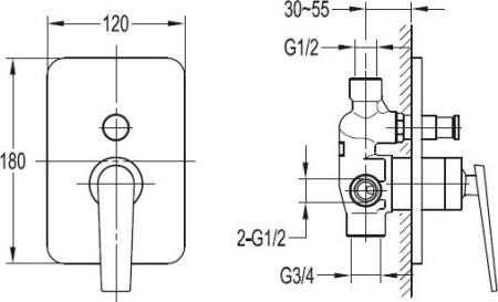 Смеситель для ванны Cezares Baden BADEN-F-VDIM-01 с внутренней частью с донным клапаном