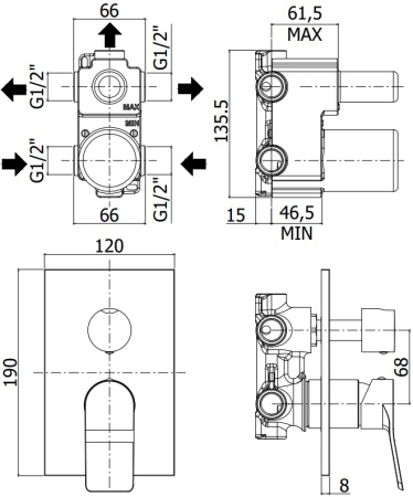 Смеситель Paffoni Tilt TI019NO/M (с внутренней частью)