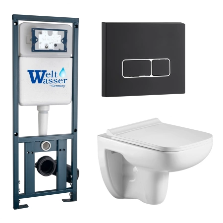 Комплект Weltwasser 10000010731 подвесной унитаз Kehlbach 004 GL-WT + инсталляция Marberg 410 + кнопка MAR 410 SE MT-BL