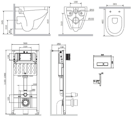 Комплект унитаза с инсталляцией AM.PM Spirit V2.0 FlashClean IS47051.701700 с сиденьем Микролифт и клавишей смыва Хром