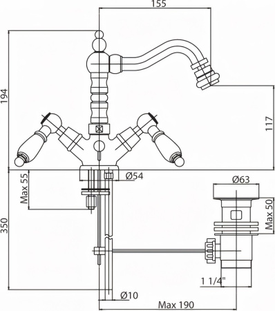 Смеситель для биде Cezares First FIRST-BS2-01-Bi с донным клапаном