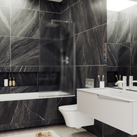 Шторка на ванну MaybahGlass в узком профиле, 8 мм, Стекло Сатин, 40x140 (MGV-90-5у)