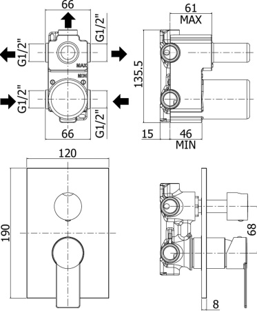 Смеситель Paffoni Tango TA019CR/M (с внутренней частью)