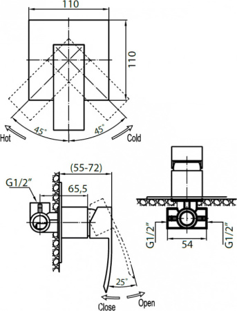 Смеситель для душа Cezares Quattro QUATTRO-C-DI-01 с внутренней частью