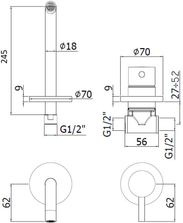 Смеситель Paffoni Light LIG007BO70 (с внутренней частью)