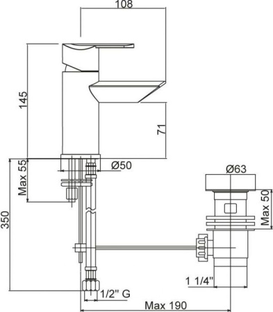 Смеситель для биде Cezares Garda GARDA-BSM1-01-Cr с донным клапаном