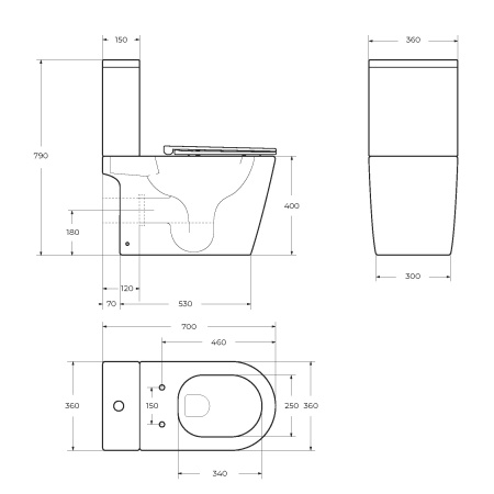 Унитаз BelBagno TRE-TOR BB673CP-MN-TOR/SC со смывом "Торнадо", с сиденьем дюропласт soft close, P-trap